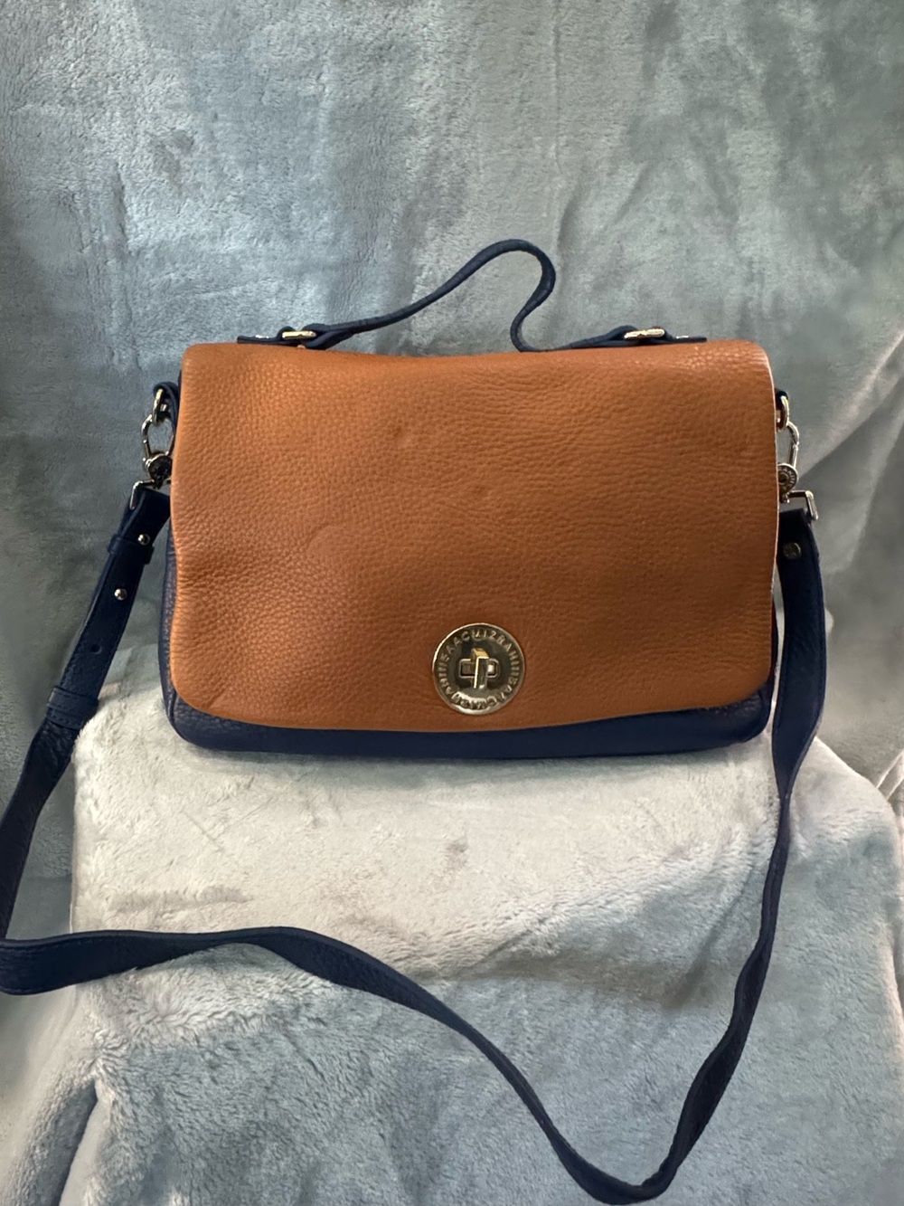 Isaac Mizrahi Brown and Navy Leather Crossbody Bag
